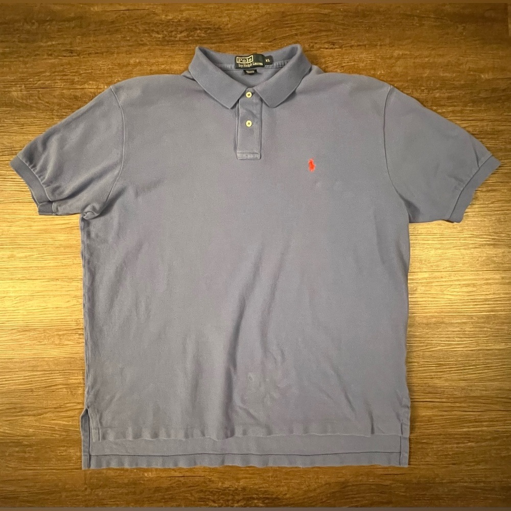VINTAGE Polo Ralph Lauren Men‎ Polo Shirt XL Blue Rugby Logo Embroidery E19